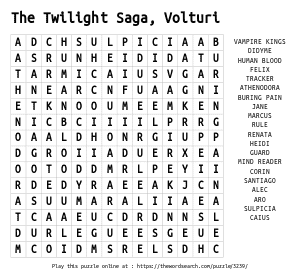 Word Search on The Twilight Saga, Volturi