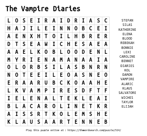 Word Search on The Vampire Diaries