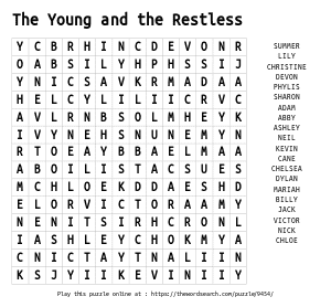 Word Search on The Young and the Restless