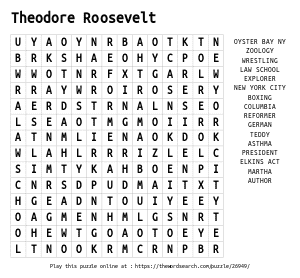 Word Search on Theodore Roosevelt 