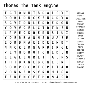 Word Search on Thomas The Tank Engine
