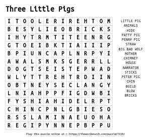Word Search on Three Little Pigs