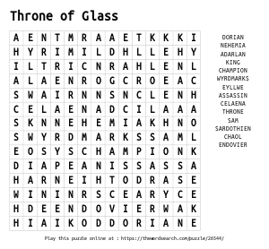Word Search on Throne of Glass