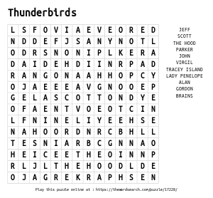 Word Search on Thunderbirds