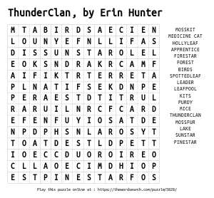 Word Search on ThunderClan, by Erin Hunter