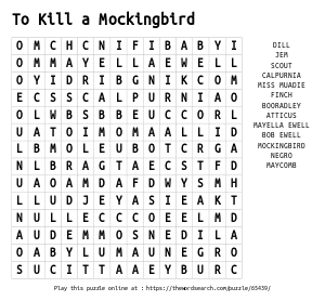 Word Search on To Kill a Mockingbird