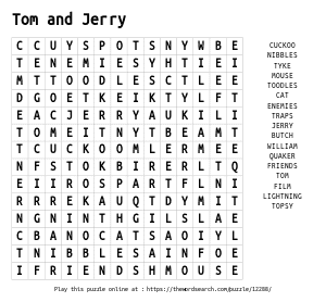 Word Search on Tom and Jerry