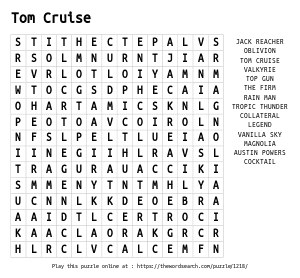 Word Search on Tom Cruise