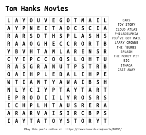 Word Search on Tom Hanks Movies
