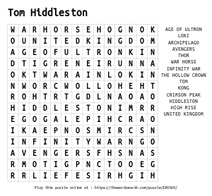 Word Search on Tom Hiddleston