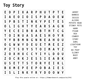 Word Search on Toy Story