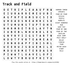 Word Search on Track and Field
