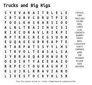 Word Search on Trucks and Big Rigs