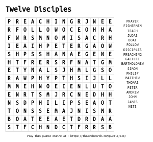 Word Search on Twelve Disciples