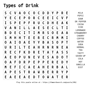 Word Search on Types of Drink