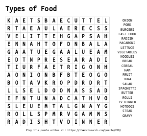 food and nutrition word search