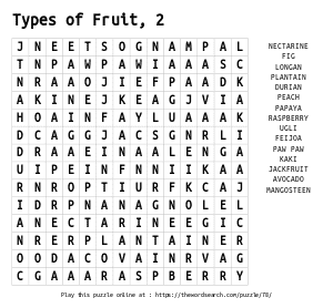 Word Search on Types of Fruit, 2