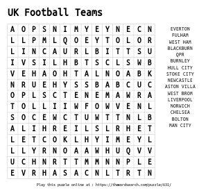 Word Search on UK Football Teams 