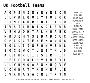 NFL Football Teams Word Search