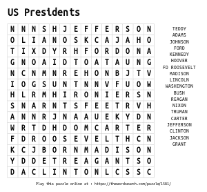 Word Search on US Presidents
