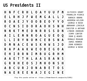 Word Search on US Presidents II
