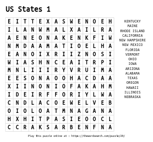 Word Search on US States 1