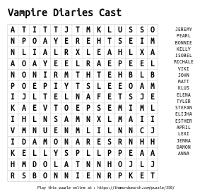 Word Search on Vampire Diaries Cast