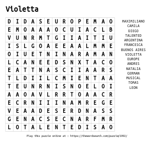 Word Search on Violetta