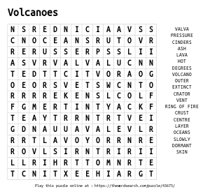 Word Search on Volcanoes