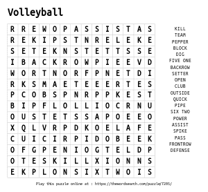 Word Search on Volleyball