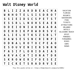 Word Search on Walt Disney World
