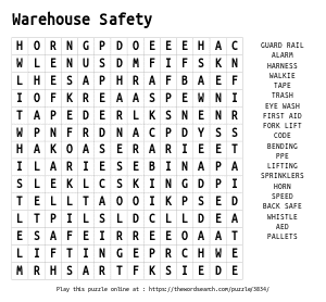 Word Search on Warehouse Safety
