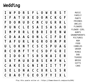 Word Search on Wedding