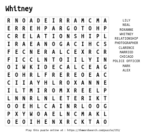 Word Search on Whitney
