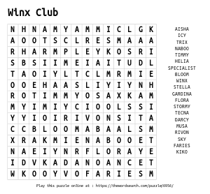 Word Search on Winx Club