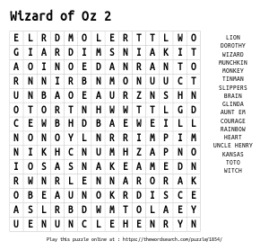 Word Search on Wizard of Oz 2
