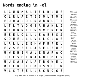 Word Search on Words ending in -el