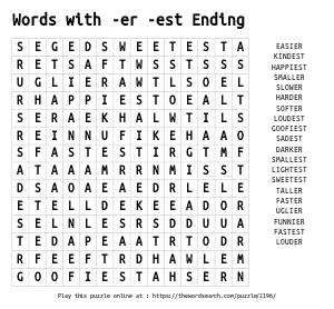 Word Search on Words with -er -est Ending