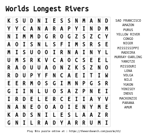Word Search on Worlds Longest Rivers