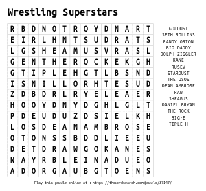 Word Search on Wrestling Superstars