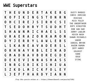 Word Search on WWE Superstars