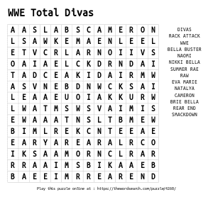 Word Search on WWE Total Divas
