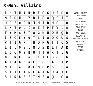 Word Search on X-Men: Villains