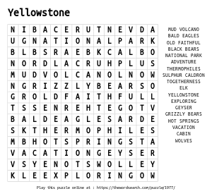 Word Search on Yellowstone
