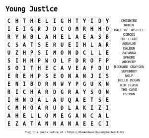 Word Search on Young Justice