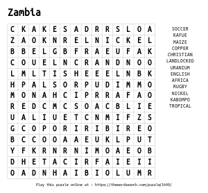 Word Search on Zambia